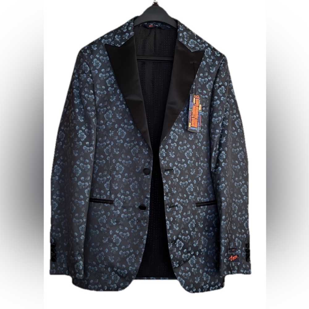 Egara Black and Blue Sport Coat with Floral Jacquard 36R Slim fit NWT - Picture 3 of 13